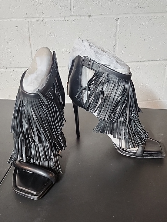 Steve Madden Shoes - Black Fringe High Heel Sandals - Women's Designer Style
